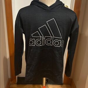 adidas Black Hooded Sweatshirt with White Outline Logo